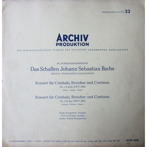 Konzert für Cembalo, Streicher und Continuo Nr. 1 d‐moll, BWV 1052 / Konzert für Cembalo, Streicher und Continuo Nr. 2 E‐dur, BWV 1053